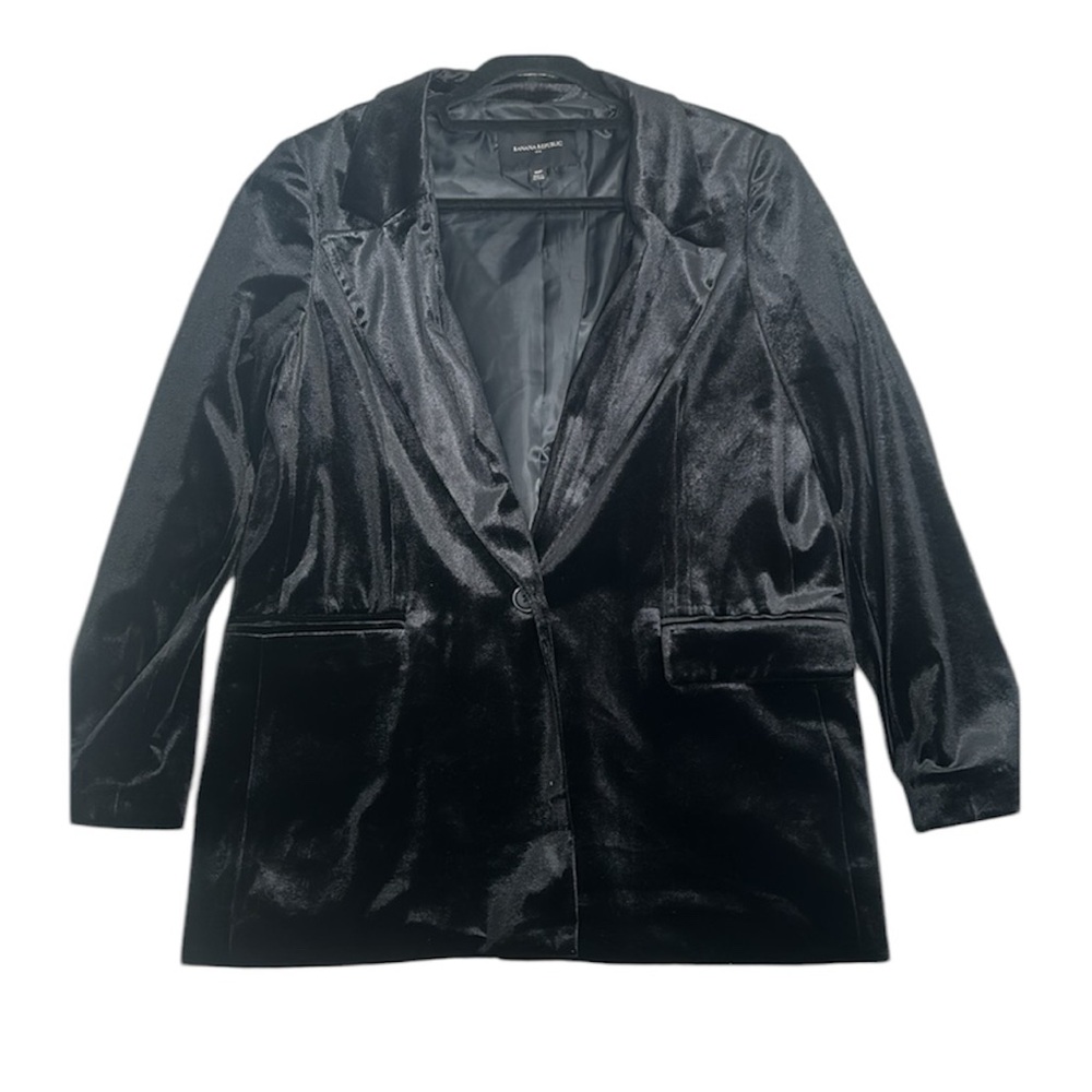 Banana republic black velvet one button blazer size 10p
